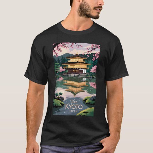 Kyoto Japan Kinkaku-ji Illustration Travel Art Vin Tシャツ (正面)