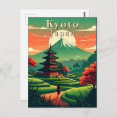 Kyoto Japan Retro Pagoda Mount Fuji Landscape ポストカード (正面/裏面)