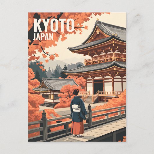 Kyoto Japan Travel Autumn Temple Retro Personalize ポストカード (正面)