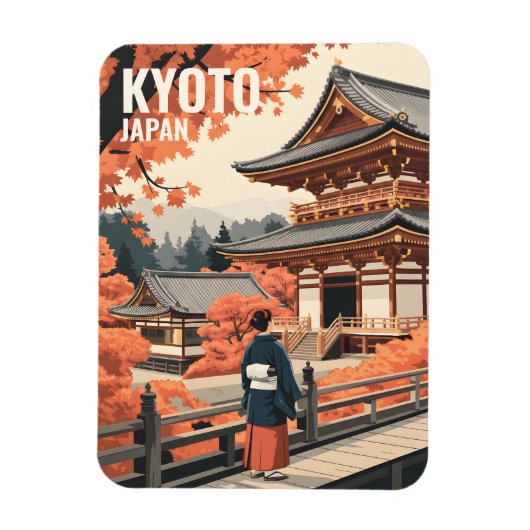 Kyoto Japan Travel Autumn Temple Retro Personalize マグネット (縦)