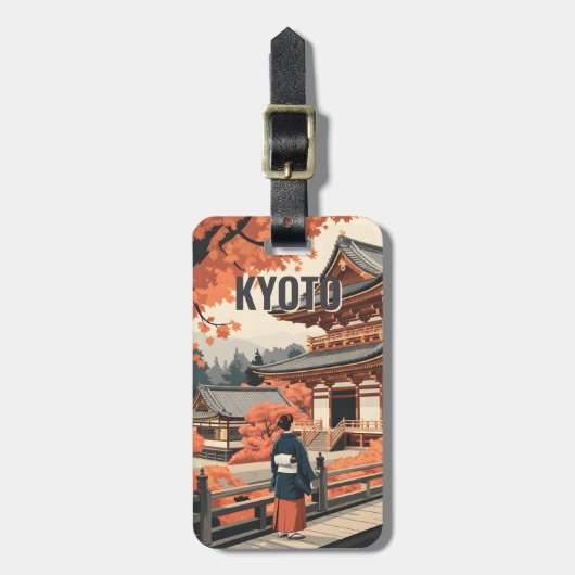 Kyoto Japan Travel Autumn Temple Retro Personalize ラゲッジタグ (正面縦)