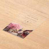 Kyoto Japan Watercolor Destination Wedding アクリル招待状 (レイダウン)