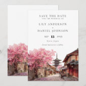 Kyoto Japan Watercolor Elegant Wedding セーブザデート (正面/裏面)