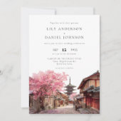 Kyoto Japan Watercolor QR Code Wedding 招待状 (正面)