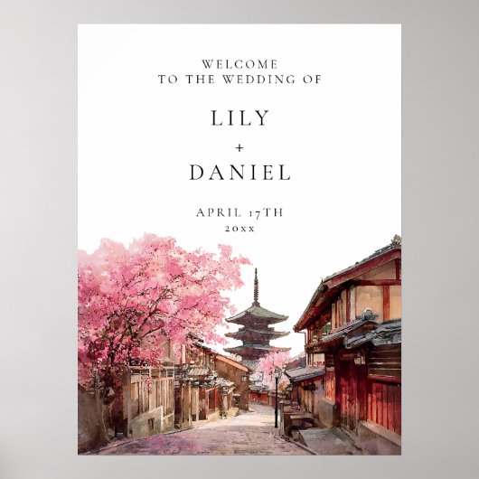 Kyoto Japan Wedding Welcome Sign ポスター (正面)