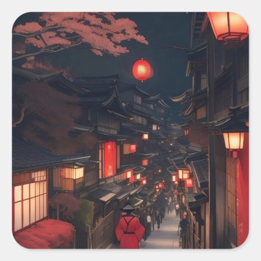 Kyoto Night Lanterns Sticker スクエアシール (正面)