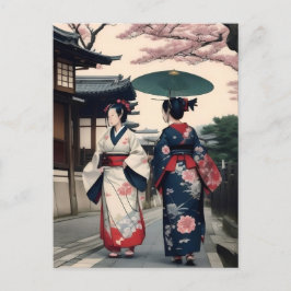 Kyoto Spring Walk Postcard – Kimono Scene ポストカード