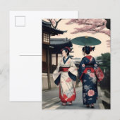 Kyoto Spring Walk Postcard – Kimono Scene ポストカード (正面/裏面)