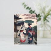 Kyoto Spring Walk Postcard – Kimono Scene ポストカード (スタンド正面)