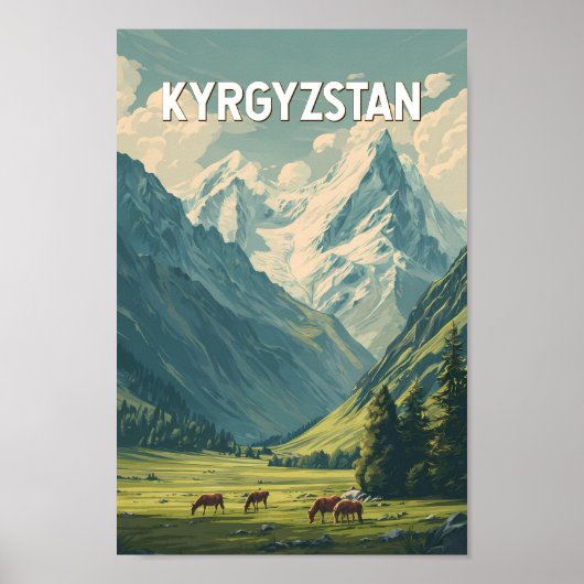 Kyrgyzstan Illustration Travel Art Vintage ポスター (正面)