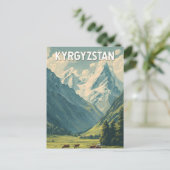 Kyrgyzstan Illustration Travel Art Vintage ポストカード (スタンド正面)