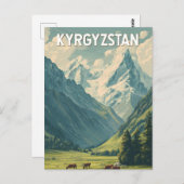 Kyrgyzstan Illustration Travel Art Vintage ポストカード (正面/裏面)