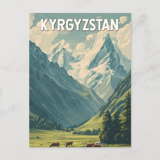 Kyrgyzstan Illustration Travel Art Vintage ポストカード (正面)