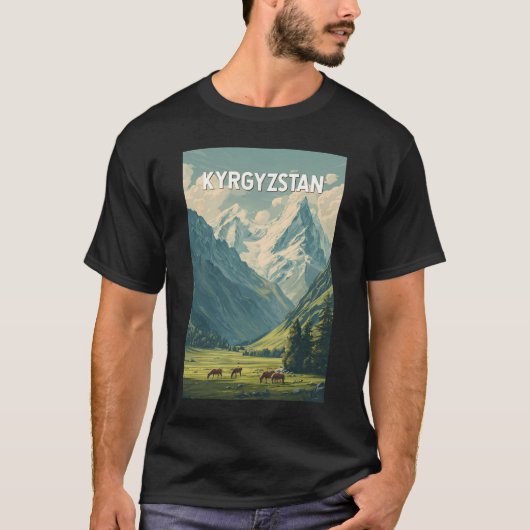 Kyrgyzstan Illustration Travel Art Vintage Tシャツ (正面)
