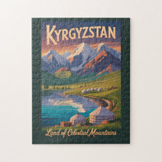 Kyrgyzstan Mountains Illustration Travel Art Vinta ジグソーパズル