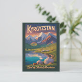 Kyrgyzstan Mountains Illustration Travel Art Vinta ポストカード (スタンド正面)