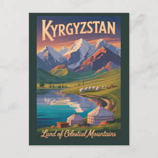 Kyrgyzstan Mountains Illustration Travel Art Vinta ポストカード