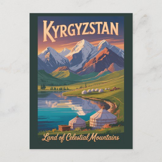 Kyrgyzstan Mountains Illustration Travel Art Vinta ポストカード (正面)