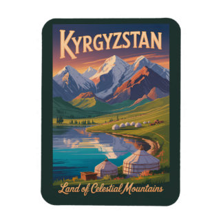 Kyrgyzstan Mountains Illustration Travel Art Vinta マグネット