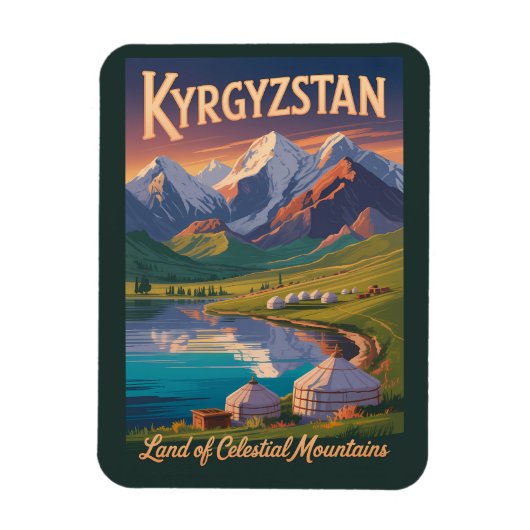 Kyrgyzstan Mountains Illustration Travel Art Vinta マグネット (縦)