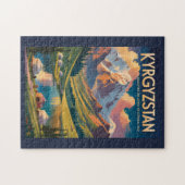 Kyrgyzstan Yurt Illustration Travel Art Vintage ジグソーパズル (横)