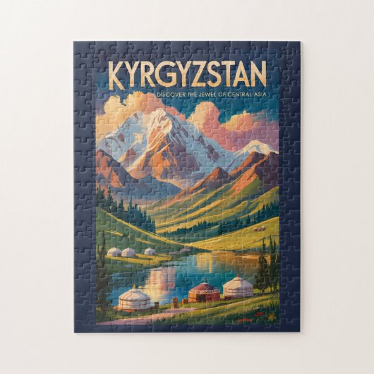 Kyrgyzstan Yurt Illustration Travel Art Vintage ジグソーパズル (縦)