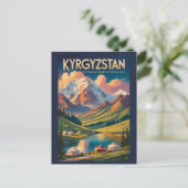 Kyrgyzstan Yurt Illustration Travel Art Vintage ポストカード (スタンド正面)