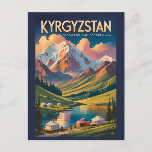 Kyrgyzstan Yurt Illustration Travel Art Vintage ポストカード (正面)