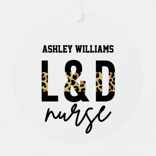 LおよびD分娩ナースチータヒョウ印刷 メタルオーナメント (正面)