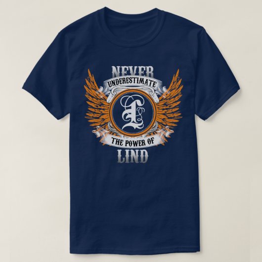 Lの力を決して過小評価しないLind Name Shirt Tシャツ (デザイン正面)