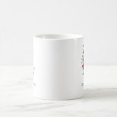 Lの文字のティール+ピンクの花柄 コーヒーマグカップ (中央)