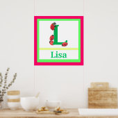 LはLadybugとGirl Name Wall Artの略子供へ ポスター (キッチン)