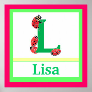 LはLadybugとGirl Name Wall Artの略子供へ ポスター
