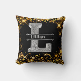 Lイニシャルパーソナライズされたシルバーモノグラムあなたの名前 クッション