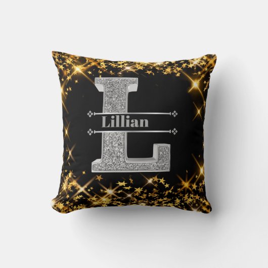 Lイニシャルパーソナライズされたシルバーモノグラムあなたの名前 クッション (正面)