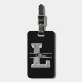 Lイニシャルパーソナライズされたシルバーモノグラムあなたの名前 ラゲッジタグ (正面縦)