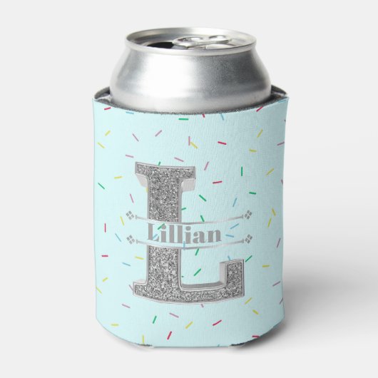 Lイニシャルパーソナライズされたシルバーモノグラムあなたの名前 缶クーラー (缶正面)