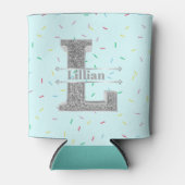 Lイニシャルパーソナライズされたシルバーモノグラムあなたの名前 缶クーラー (正面)