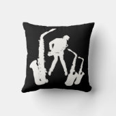 Lジャッツマンホワイトシルエットサックスジャズブラックピロー クッション (裏面)