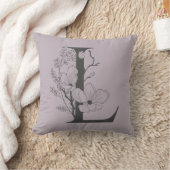 Lボホエレガントフローラモノグラムイニシャル薄紫グレイ クッション (ブランケット)