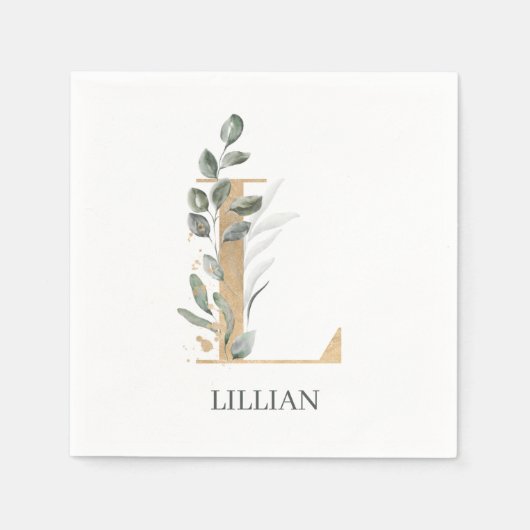 Lモノグラムフローラ パーソナライズされた スタンダードカクテルナプキン (正面)