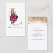 Lモノグラムブルゴーニュ花と金ゴールドグリッター 名刺 (正面/裏面)