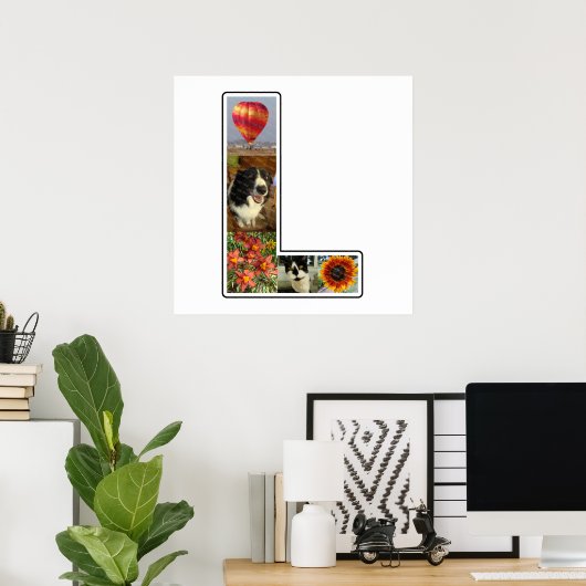 Lモノグラム独自の5カスタム枚フォトコラージュを作成 ポスター (ホームオフィス)