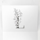 'L'モノグラム美しいスケッチフローラ結婚ズ 三つ折り招待状 (内部最初)