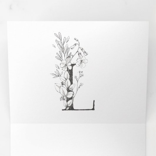 'L'モノグラム美しいスケッチフローラ結婚ズ 三つ折り招待状 (内部最初)