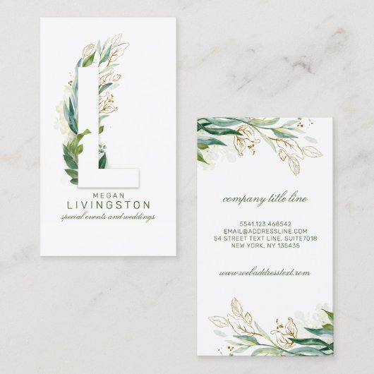 Lレターモノグラム金ゴールド離れ緑 名刺 (正面/裏面)