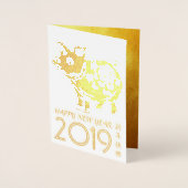 L中国のペーパーカットピッグ年2019ラグジュアリークラフトC 箔カード (正面)