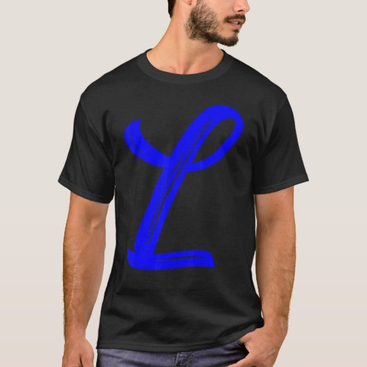 L字アルファベット大青グラフィックイニシャル Tシャツ (正面)