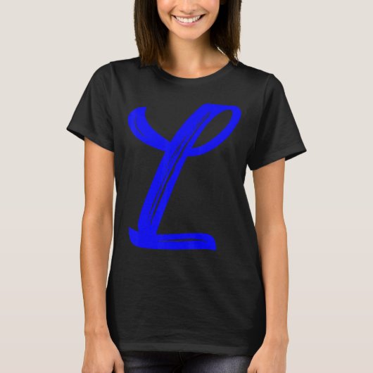 L字アルファベット大青グラフィックイニシャル Tシャツ (正面)