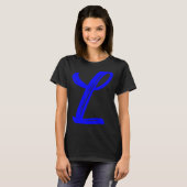 L字アルファベット大青グラフィックイニシャル Tシャツ (正面フル)